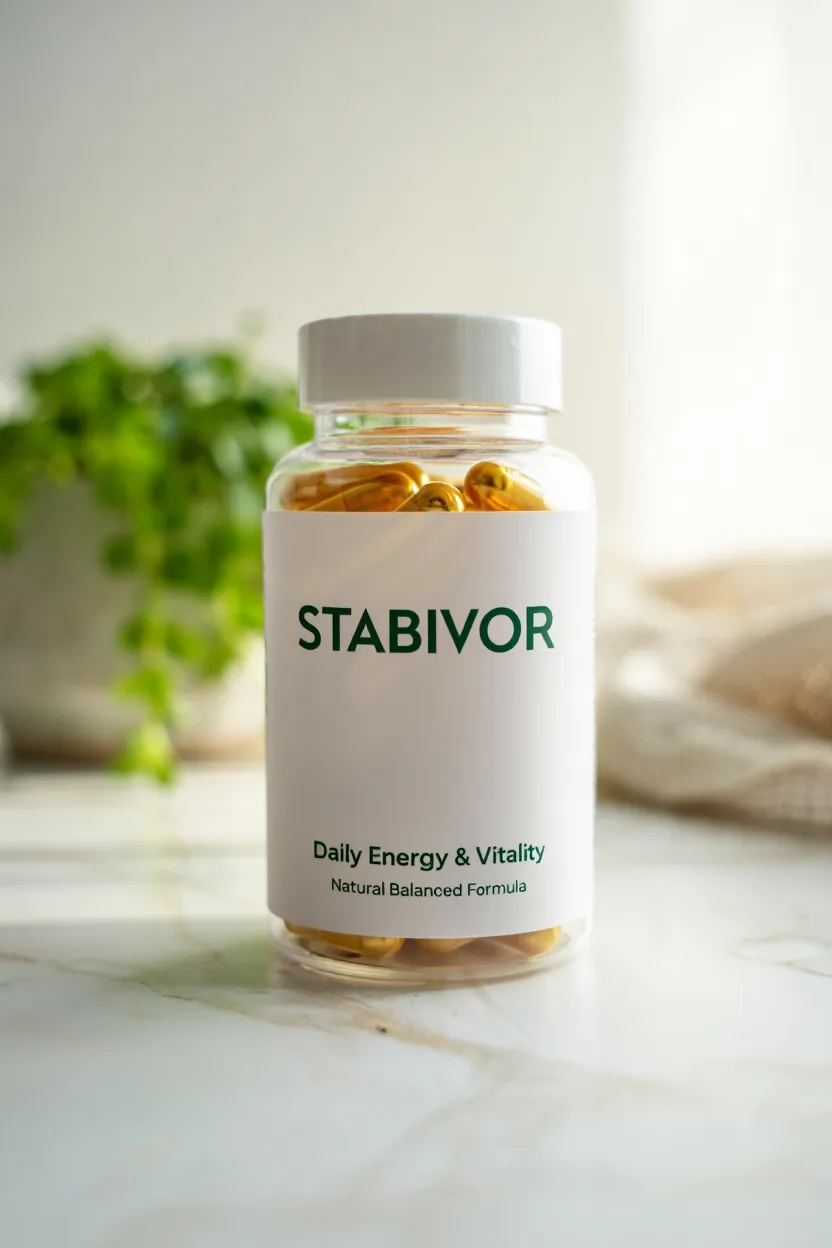Stabivor dietary supplement bottle with natural balanced formula for daily energy and vitality